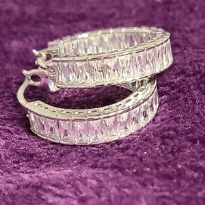 JTV Silver Hoop Earrings with Clear Stones